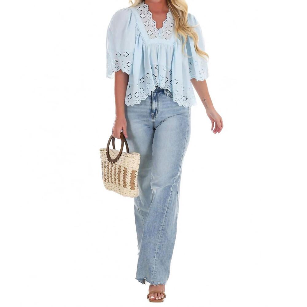 NEW HYFVE soft kisses eyelet babydoll top in light blue - Picture 6 of 6